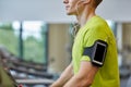 Close up of man exercising on treadmill in gym Royalty Free Stock Photo