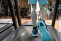 Close-Up Man Feet On Treadmill Royalty Free Stock Photo