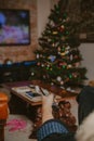 Close-up of man hand holding TV remote control Royalty Free Stock Photo