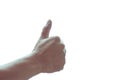 Close up of man hand rising thumbs up sign