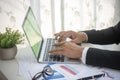 Close up man hands Asian businessman calculating number, audit planning on business report Asian Business man hands using Royalty Free Stock Photo