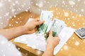 Close up of man hands counting money at home Royalty Free Stock Photo