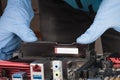 Close up of man hands with gloves installing Ram DDR4 memory mod Royalty Free Stock Photo
