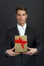 Close up of man hands holding gift box Royalty Free Stock Photo