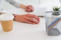 Close up of man hands using computer cursor mouse Royalty Free Stock Photo