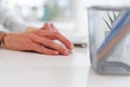 Close up of man hands using computer cursor mouse Royalty Free Stock Photo