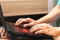 Close up man hands using lap top computer Royalty Free Stock Photo