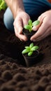 Close-up of a man holding a pot of seedlings Royalty Free Stock Photo