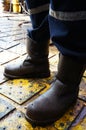 Close Up of Man Legs Standing on The Rig Floor Royalty Free Stock Photo