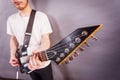 Close up of man playing on electric guitar Royalty Free Stock Photo