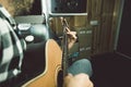 Close-up of a man playing Spanish guitar. Guitarist and musician Royalty Free Stock Photo