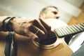 Close-up of a man playing Spanish guitar. Guitarist and musician Royalty Free Stock Photo