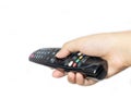 The man press button on television remote control Royalty Free Stock Photo