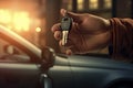 Close up of a man receiving new car key. Businessman handover the car keys Royalty Free Stock Photo