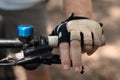 Close-up of a man`s gloved hand