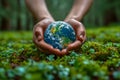 Close-up of a man& x27;s hands holding a globe of the earth. Earth Day Concept Save the World save the environment Royalty Free Stock Photo