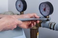 Close-up of man's hands with wrench Royalty Free Stock Photo