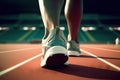 Close-up of man\'s sport sneakers and legs in motion. created with Generative AI