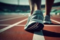 Close-up of man\'s sport sneakers and legs in motion. created with Generative AI