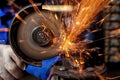 Close-up of a man sawing metal Royalty Free Stock Photo