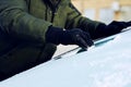 Man scraping ice from the windshield of a car Royalty Free Stock Photo