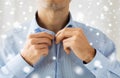 Close up of man in shirt dressing Royalty Free Stock Photo