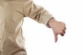 Close up man showing thumb down on white background Royalty Free Stock Photo