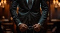 close up of man in suit in handcuffs Royalty Free Stock Photo