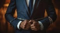 close up of man in suit in handcuffs Royalty Free Stock Photo
