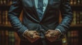 close up of man in suit in handcuffs Royalty Free Stock Photo