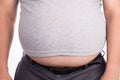 Close-up of man on t-shirt with protruded big belly