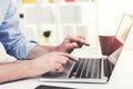 Close up of man typing at laptop Royalty Free Stock Photo