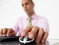 Close up man using keyboard and mouse Royalty Free Stock Photo