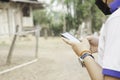 Close up, Man using smartphone oro cellphone for texting or chatting online for business marketing, technology communication on Royalty Free Stock Photo