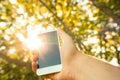 Close up of a man using mobile smart phone outdoor Royalty Free Stock Photo