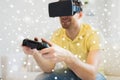 Close up of man in virtual reality headset playing Royalty Free Stock Photo