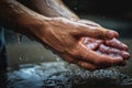 Close-up of a man washing his hands under running water.Generative AI Royalty Free Stock Photo