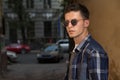 close-up of a man whish sunglasses,male portrait