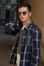 close-up of a man whish sunglasses,male portrait