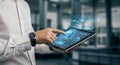 Business Analytics: Man Using Tablet with Digital Dashboard
