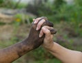 Close up man and woman hands touching holding together on blurred background for love valentine day concept, shake hand with a d Royalty Free Stock Photo