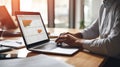Close-up of a man& x27;s hands typing on a laptop keyboard, with a stack of paperwork beside them. AI generated Royalty Free Stock Photo