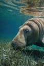 Dugong Grazing on Seagrass Meadows Beneath Turquoise Water in Tropical Ocean Royalty Free Stock Photo