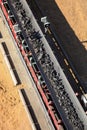 Close up of Manganese rock on a conveyor belt