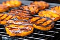 close-up of mango bbq grilled plantain slices on a grill rack