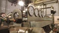 Close up of manometers, pipes and faucet valves of heating system in a boiler room. Stock footage. Modern equipment for Royalty Free Stock Photo