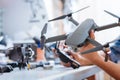 Close up of mans hands holding drone propeller