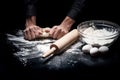 Close up of mans hands kneading the dough