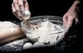 Close up of mans hands making a dough Royalty Free Stock Photo