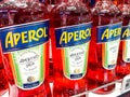 Close up of many Aperol bottles Royalty Free Stock Photo